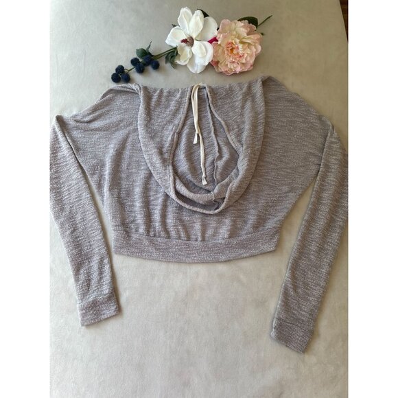 Hollister Womens XS/S Light Gray Cropped Hoodie Streetwear Y2K Style Soft Cozy - Picture 2 of 10